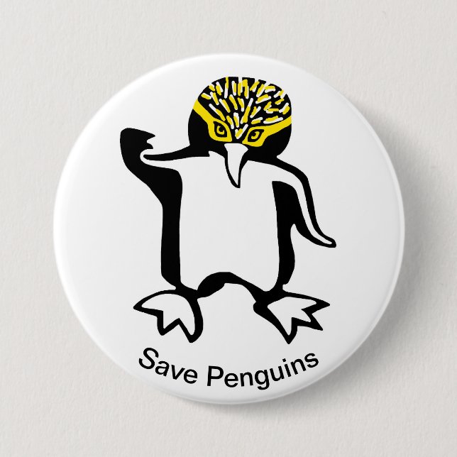 Save PENGUINS - Endangered animal graphic Button (Front)