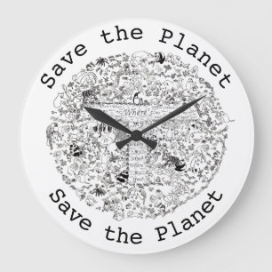 Save Planet Earth Animals Trees Rights Drawing Art Large Clock