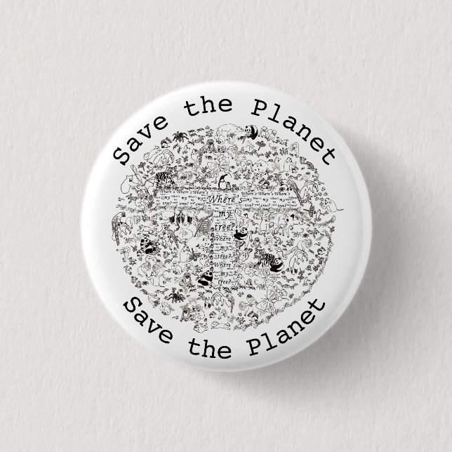 Save Planet Earth Endangered Animals & Trees Art Button (Front)
