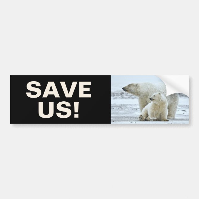 Save Polar Bears Climate Activism Slogan on Black Bumper Sticker (Front)