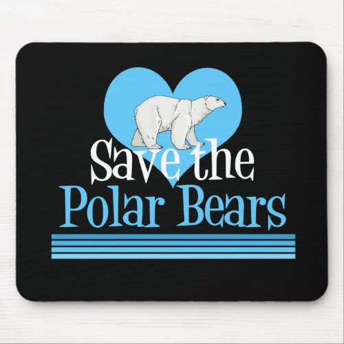 Save Polar Bears Cute Black Blue Mouse Pad