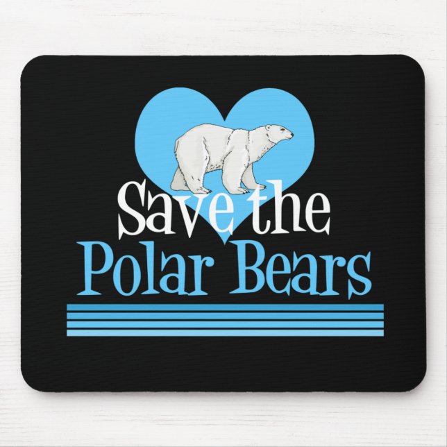 Save Polar Bears Cute Black Blue Mouse Pad (Front)