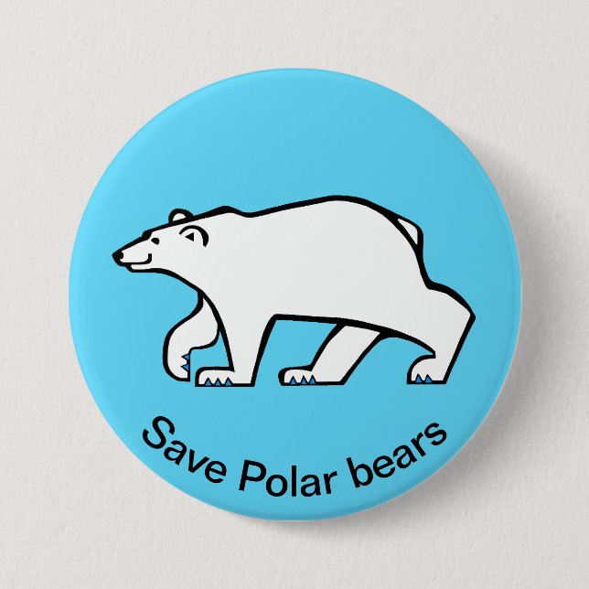 Save Polar BEARS- Endangered animal graphic - blue Button (Front)