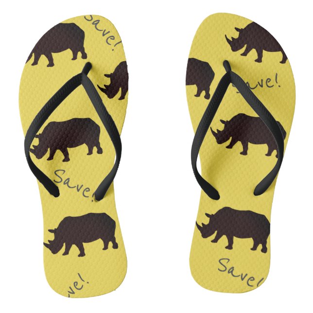 Save Rhino Pattern Yellow Flip Flops (Footbed)