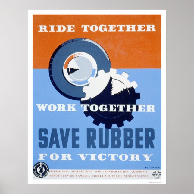 Save Rubber Commute 1943 WPA Poster (Front)
