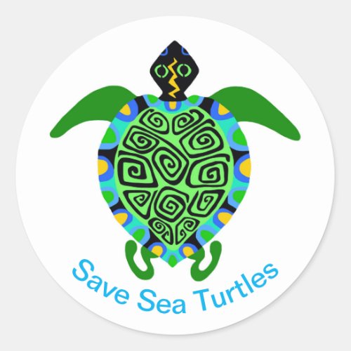 Save Sea TURTLES _ Animal lover _ Aqua blue  Classic Round Sticker