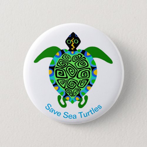 Save Sea TURTLES _ Aqua blue_ Button