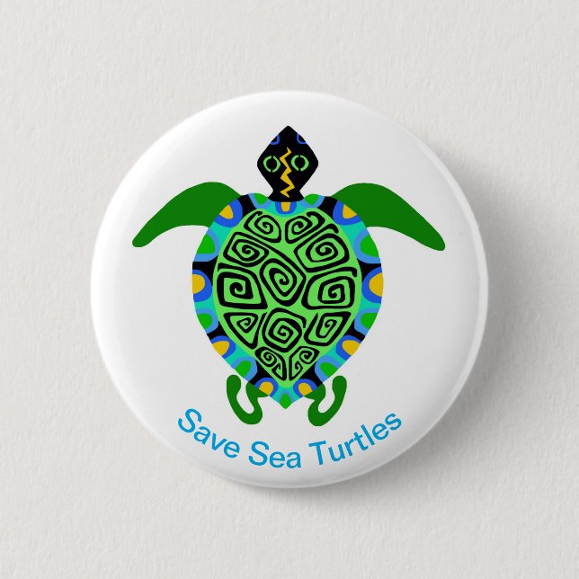 Save Sea TURTLES -Endangered animal graphic - Button (Front)