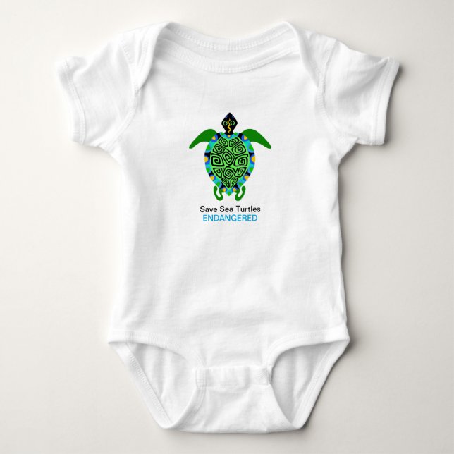  Save Sea TURTLES - Endangered species- Marine - Baby Bodysuit (Front)