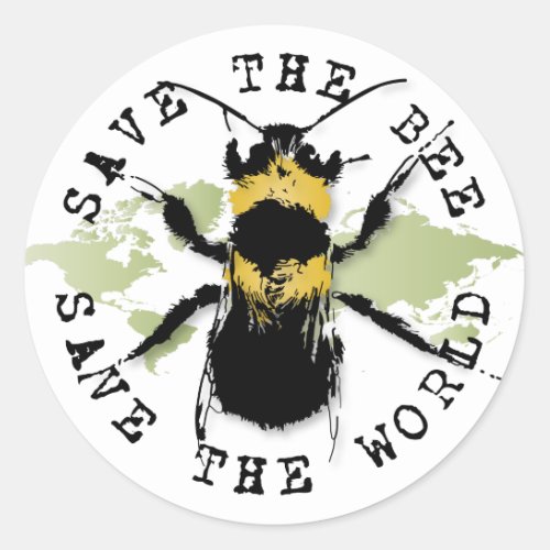 Save the Bee Save the World Medallion Collection Classic Round Sticker
