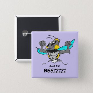 Save the Bee Strong Bumble Bee Cartoon Button