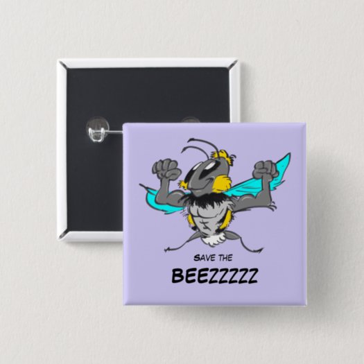 Save the Bee Strong Bumble Bee Cartoon Button