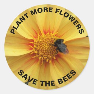 Save the Bees Bumblebee on Yellow Dahlia Flower Classic Round Sticker