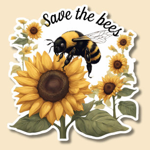 Save the Bees Bumblebee & Sunflowers Waterproof Sticker