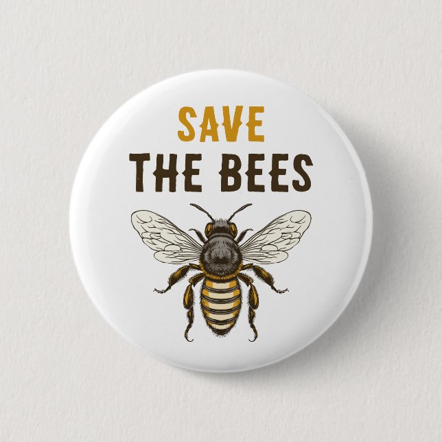 Save the bees button with vintage honey bee (Front)