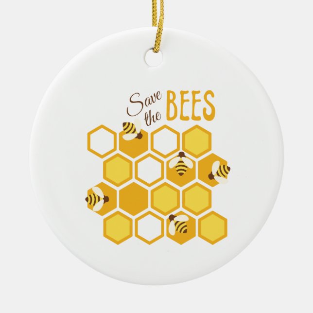 Save the Bees Ceramic Ornament (Front)
