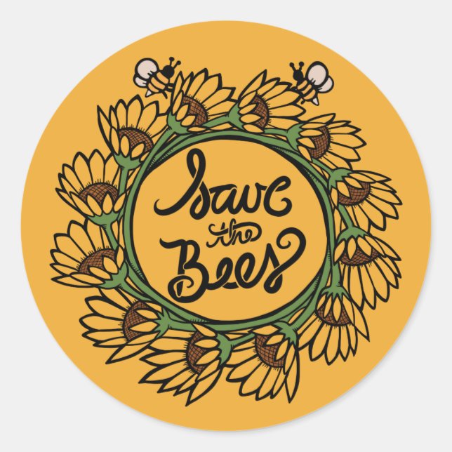 Save the Bees Earth day Classic Round Sticker (Front)