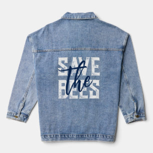 Save The Bees Elegant White Blue Script Typography Denim Jacket