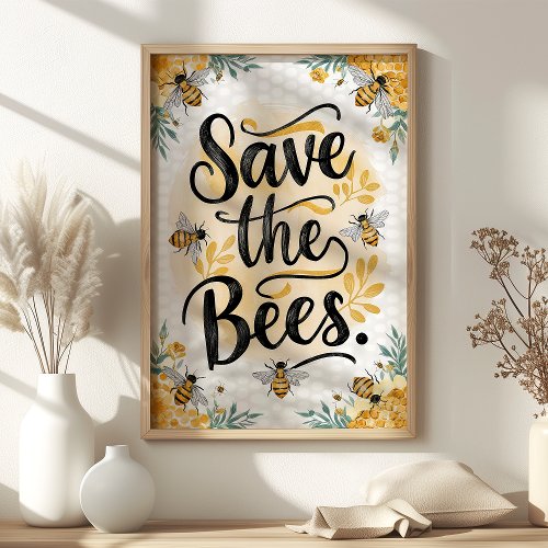 Save The Bees Floral And Honeycomb Wall Art