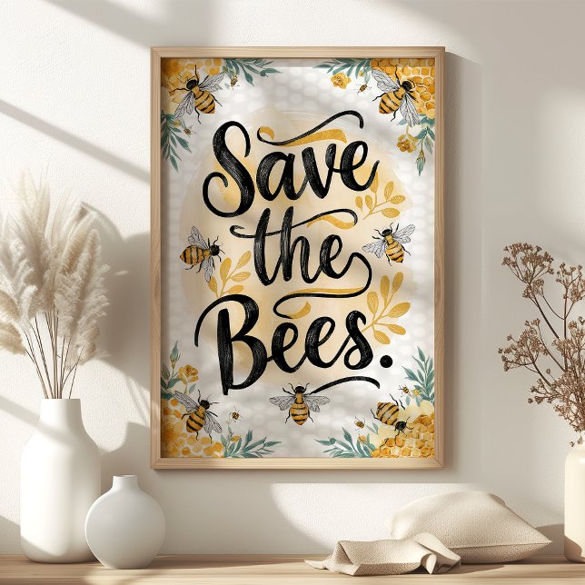 Save the Bees Floral and Honeycomb Wall Art (Creator Uploaded)