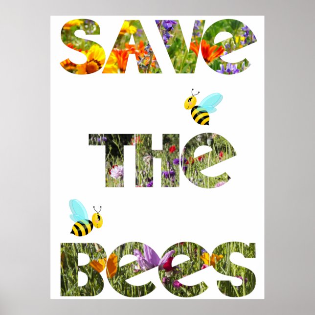  Save the bees, floral letters with bees Poster (Front)