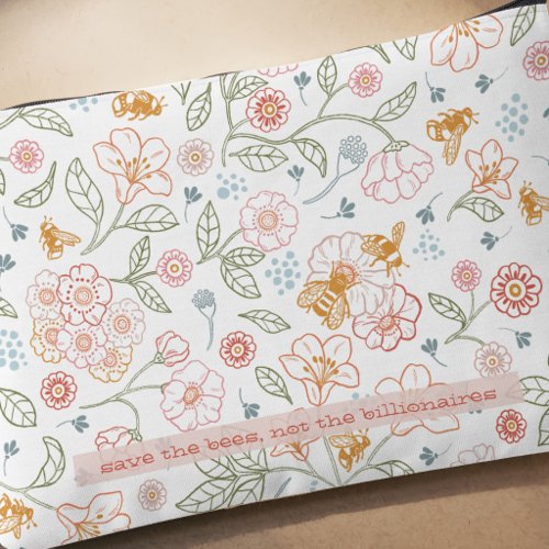 Save the Bees Floral Travel Pouch Accessory Bag