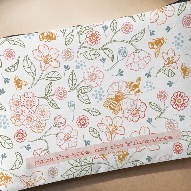 Save the Bees Floral Travel Pouch Accessory Bag (Creator Uploaded)