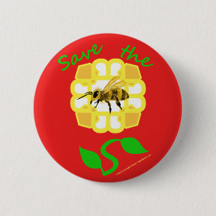 Save The Bees Flower Design Button