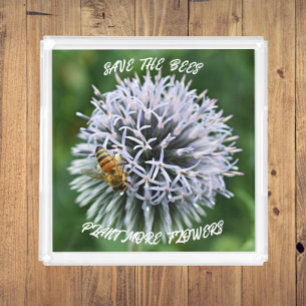 Save the Bees Globe Thistle Floral Acrylic Tray