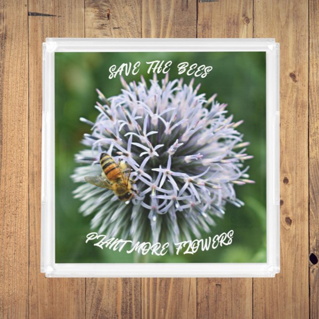 Save the Bees Globe Thistle Floral Acrylic Tray (In Situ)