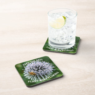 Save the Bees Globe Thistle Floral Beverage Coaster