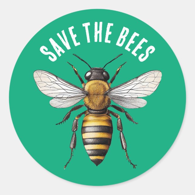 Save the Bees Green Classic Round Sticker (Front)