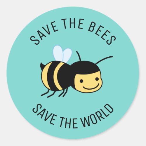 Save the Bees Happy Little Bee on Green Classic Round Sticker