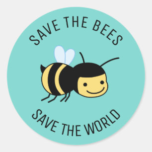 Save the Bees, Happy Little Bee on Green Classic Round Sticker