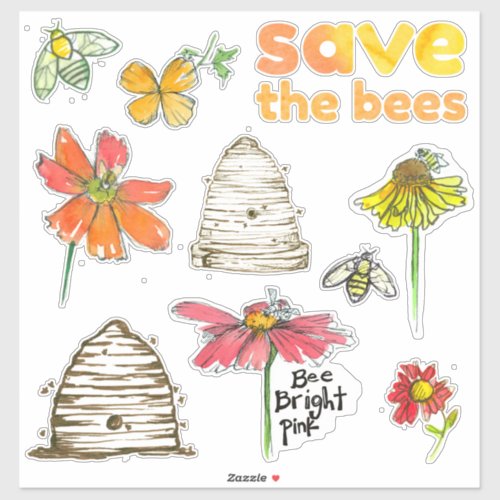 Save The Bees Honey Bee Skep Sticker