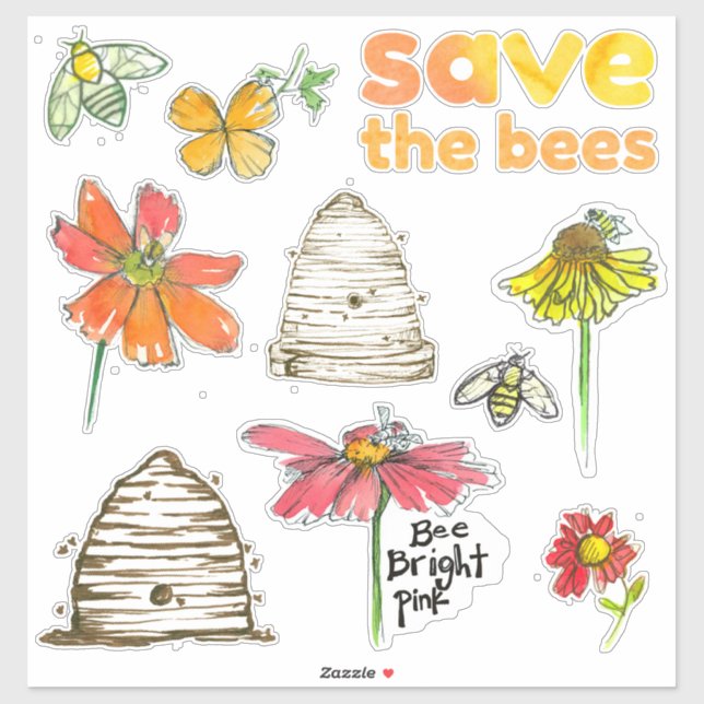 Save The Bees Honey Bee Skep Sticker (Sheet)
