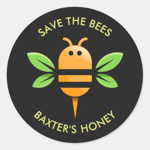 Save the Bees Honey Jar Black Classic Round Sticker