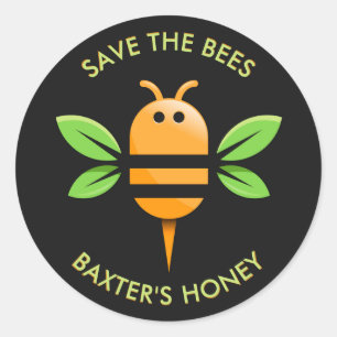 Save the Bees Honey Jar Black Classic Round Sticker