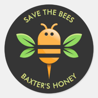 Save the Bees Honey Jar Black Classic Round Sticker