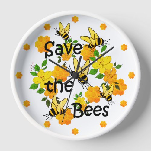 Save the bees Honeycomb and Yellow Flowers Clock