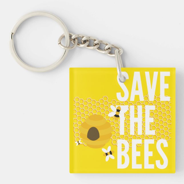 SAve The Bees HONEYCOMB Honey POT Keychain (Front)