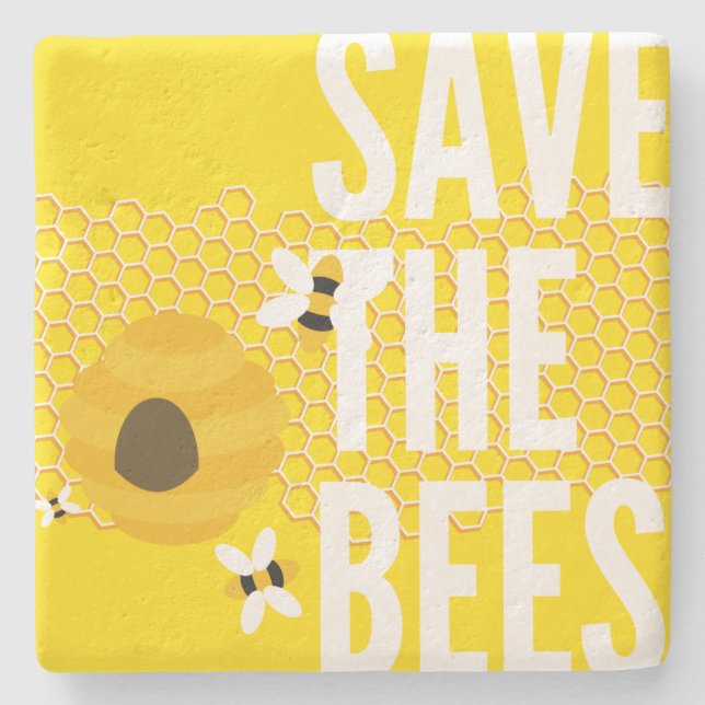SAve The Bees HONEYCOMB Honey POT Stone Coaster (Front)