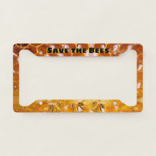 Save The Bees Honeycomb with Honeybees License Plate Frame