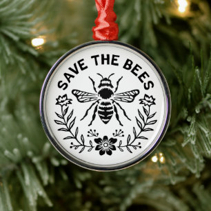 Save the bees insects floral retro cottagecore metal ornament