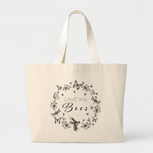 Save the Bees Jumbo Tote Design in Black