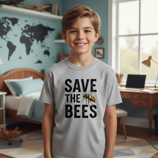 Save the Bees Kids Gray T-Shirt - Eco-Friendly  (Creator Uploaded)