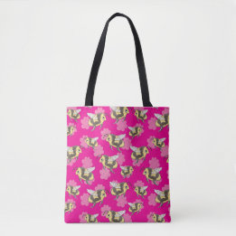 Save the Bees on a pink floral background tote bag