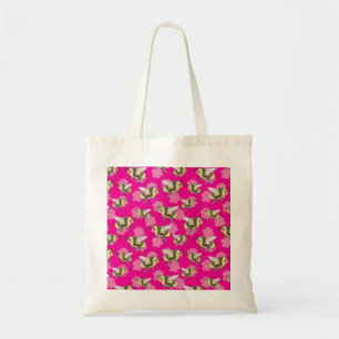 Save the bees on pink floral background tote bag