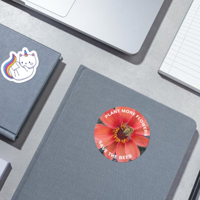 Save the Bees Orange Dahlia Flower Classic Round Sticker (In Situ Book)