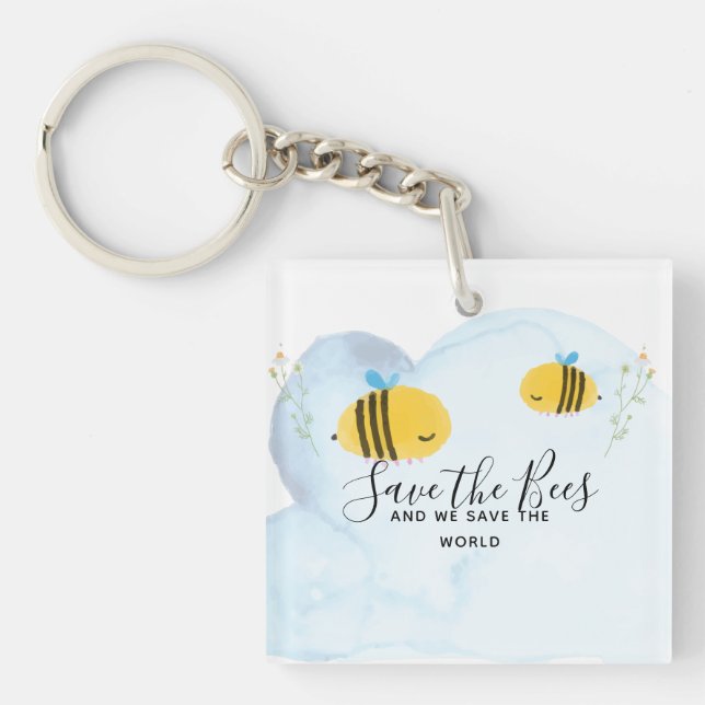 Save The Bees Personalized Quotes Sayings Slogans Keychain (Front)